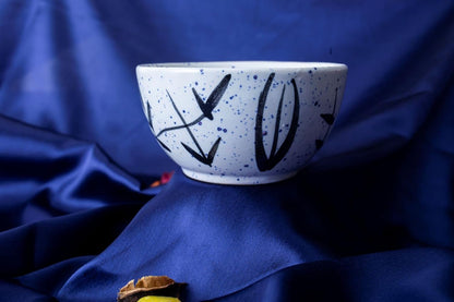 Caffeine Ceramic Handmade White Bamboo Dessert Bowl (Set of 4, 150 ml) - Caffeine Premium Stoneware