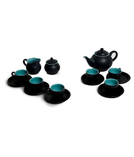 Caffeine Ceramic Handmade Stoneware Royal Black & See Green Tea Set 15 - Caffeine Premium Stoneware