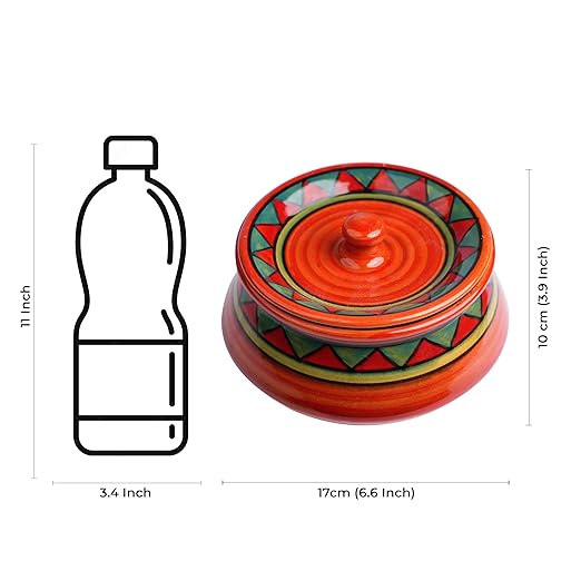 Caffeine Ceramic Handmade Rustic Brown Serving Handi with Lid (Set of 1) large