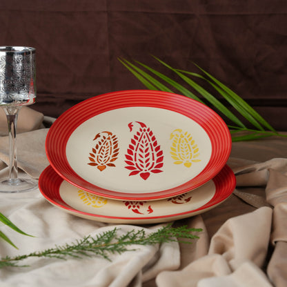 Caffeine Ceramic Handmade Stoneware Red Boota Quarter Plate 7” (Set of 6) - Caffeine Premium Stoneware