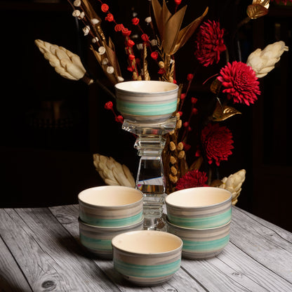 Caffeine Ceramic Handmade Sea Green Studio katori Bowl (Set of 6) - Caffeine Premium Stoneware