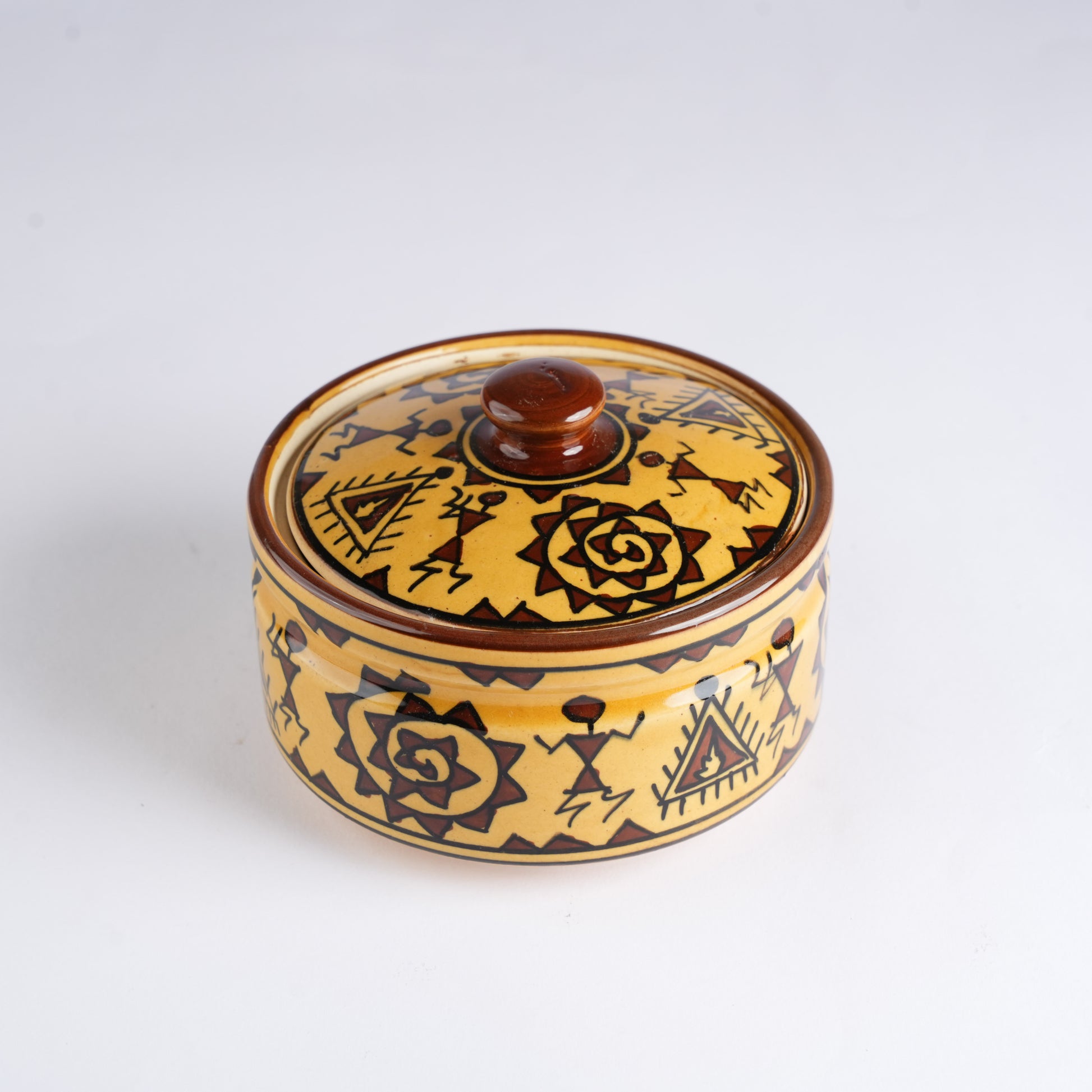 Caffeine Ceramic Handmade Mustard Romani Serving Casserole with Lid (Set of 3) - Caffeine Premium Stoneware