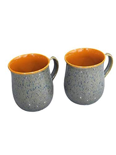 Caffeine Ceramic Handmade Slate Grey & Brown Studio Tea Cups Set of 2 - Caffeine Premium Stoneware