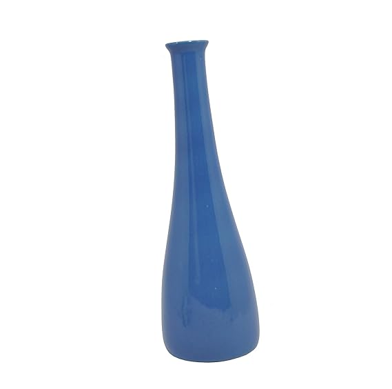 A glossy blue ceramic handmade vase with a smooth finish and perfectly shaped edges.