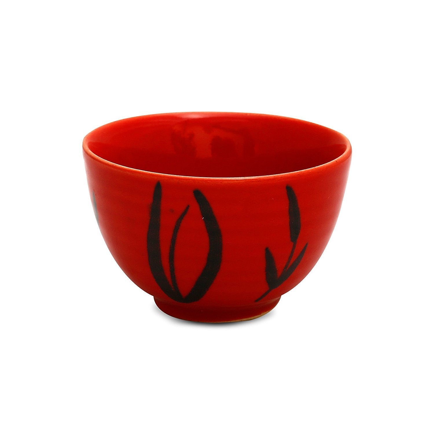 Caffeine Ceramic Handmade Red Bamboo Dessert Bowl (Set of 2, 150 ml) - Caffeine Premium Stoneware