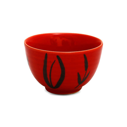 Caffeine Ceramic Handmade Red Bamboo Dessert Bowl (Set of 2, 150 ml) - Caffeine Premium Stoneware