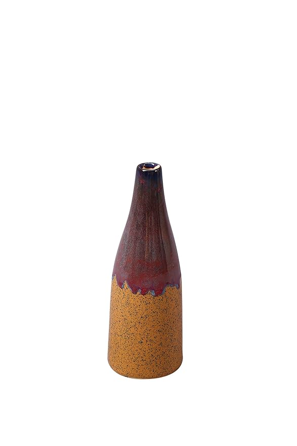 Elegant small mustard and brown ceramic handmade vase, decorative flower vase for table, shelf, or center table