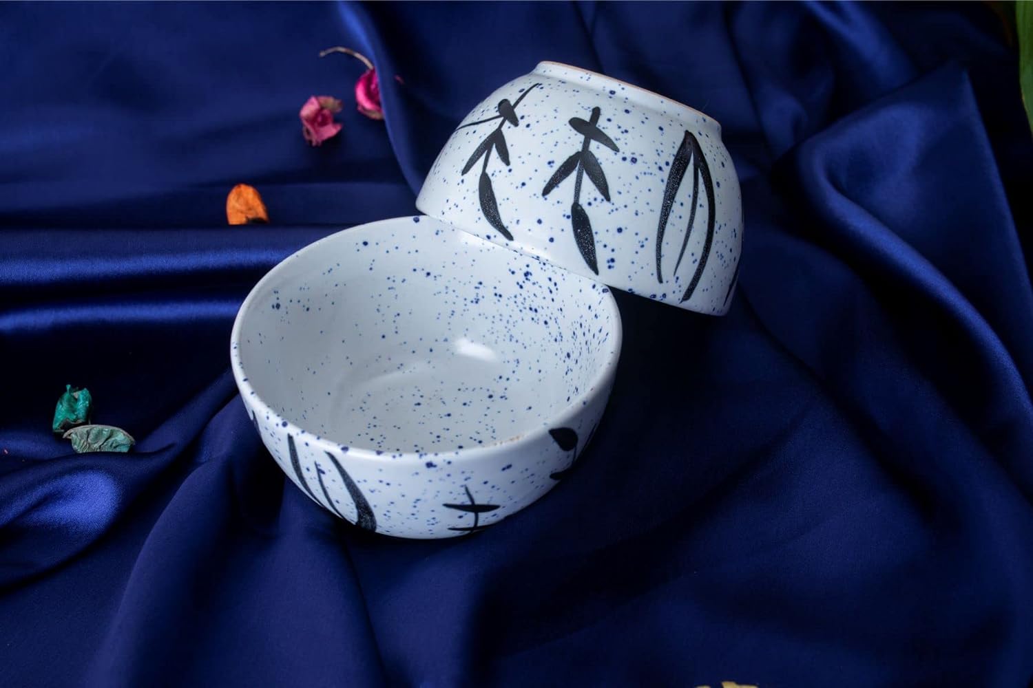 Caffeine Ceramic Handmade White Bamboo Dessert Bowl (Set of 6, 150 ml) - Caffeine Premium Stoneware