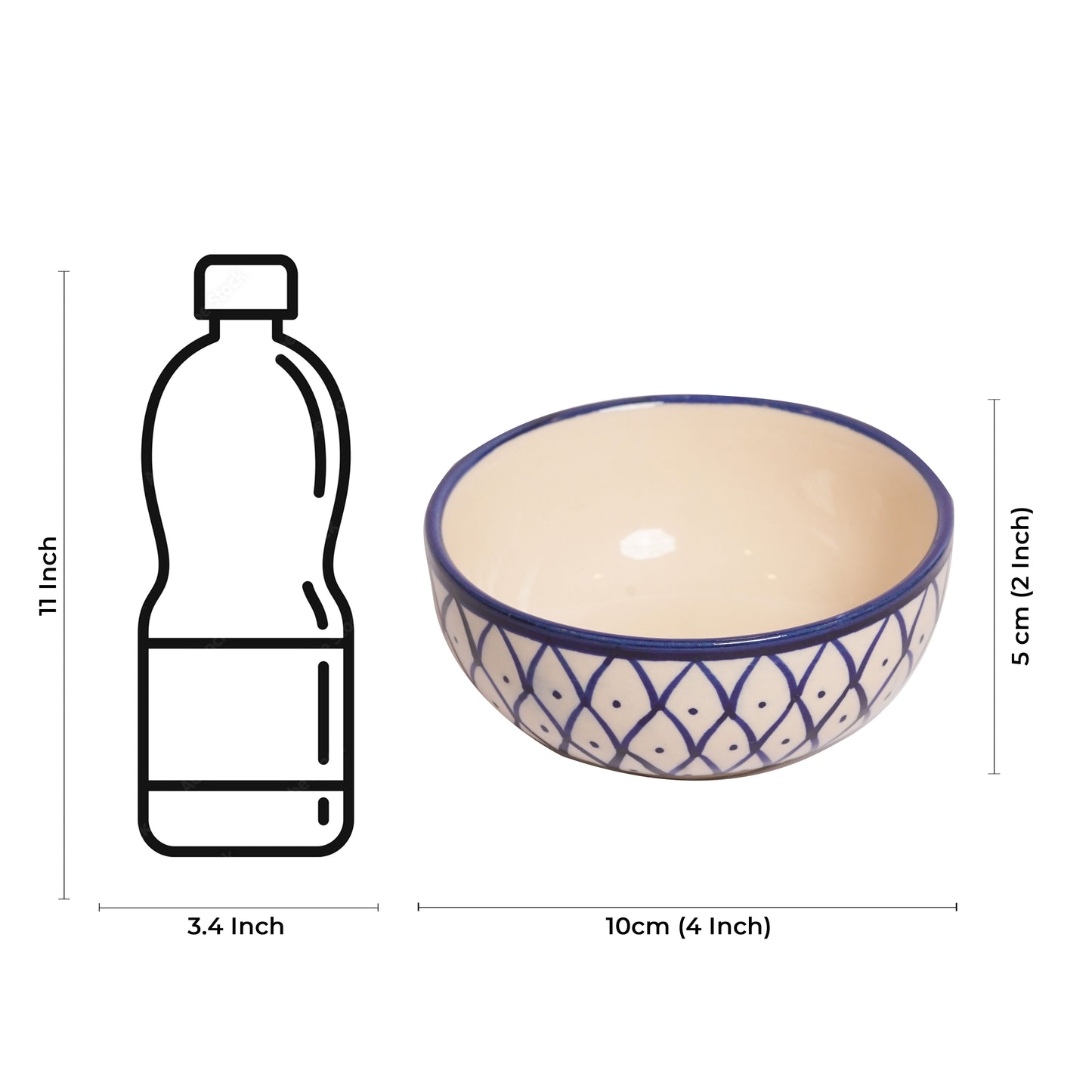 Caffeine Ceramic Handmade Blue Spider Design katori Bowls (200 Ml, Set of 6) - Caffeine Premium Stoneware