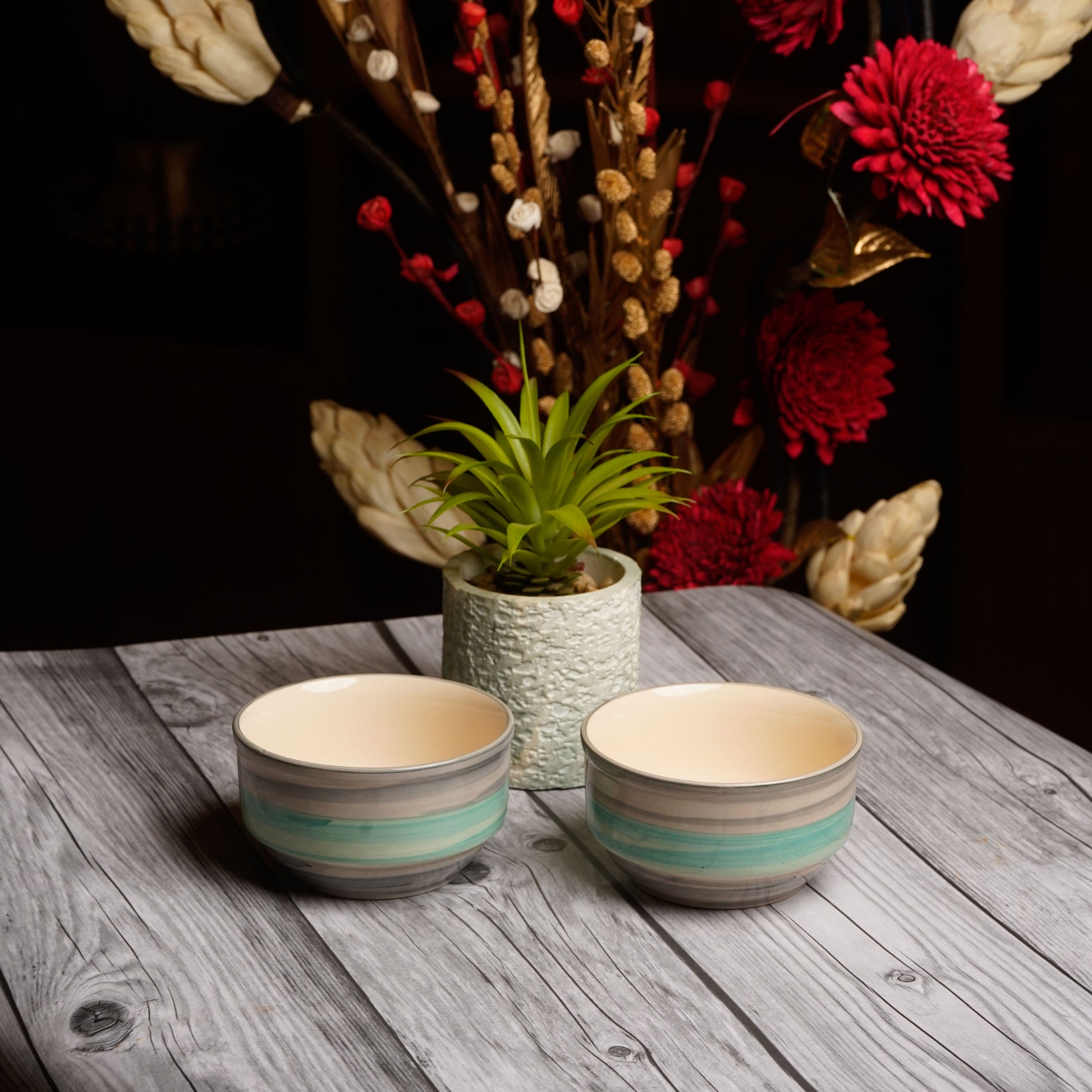 Caffeine Ceramic Handmade Sea Green Studio katori Bowl (Set of 6) - Caffeine Premium Stoneware
