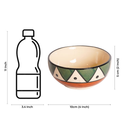 Caffeine Ceramic Handmade Green Tribal Katori Bowl (Set of 4) - Caffeine Premium Stoneware