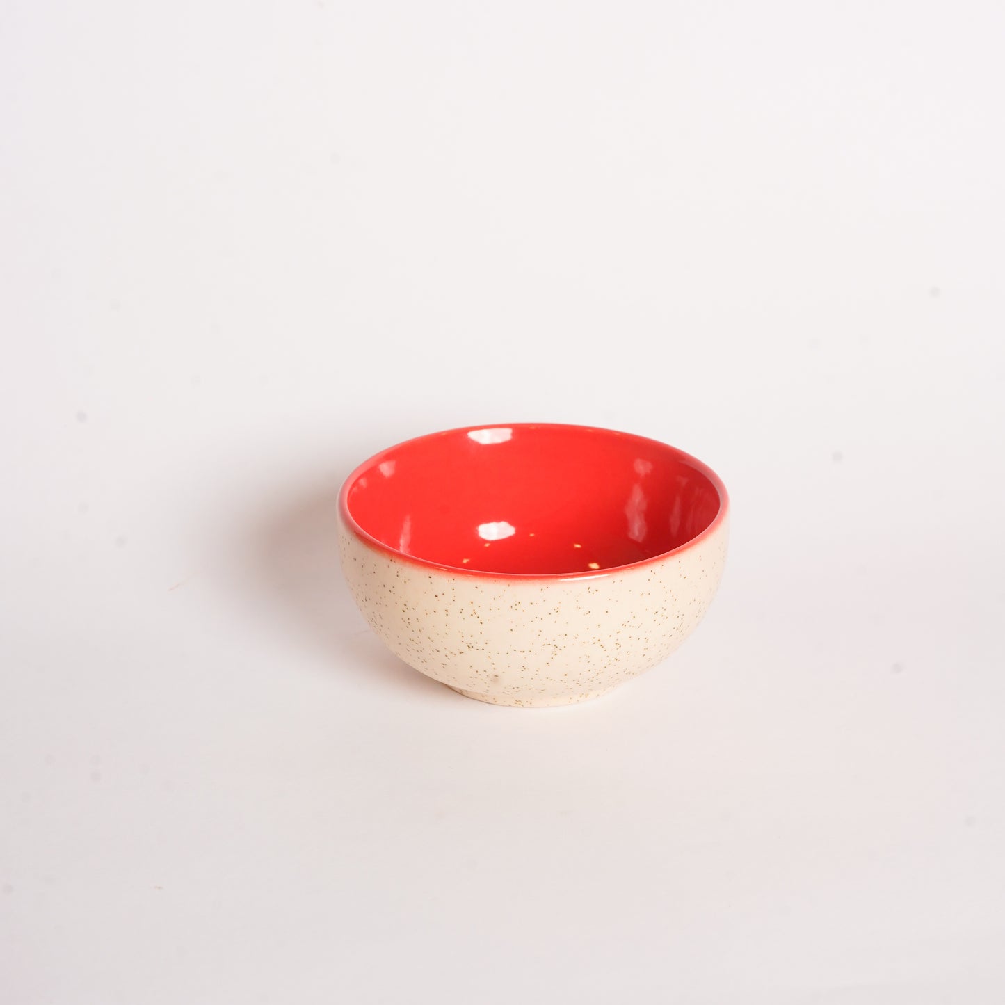 Caffeine Ceramic Handmade Cream Matte and Red Katori Bowl (Set of 4) - Caffeine Premium Stoneware