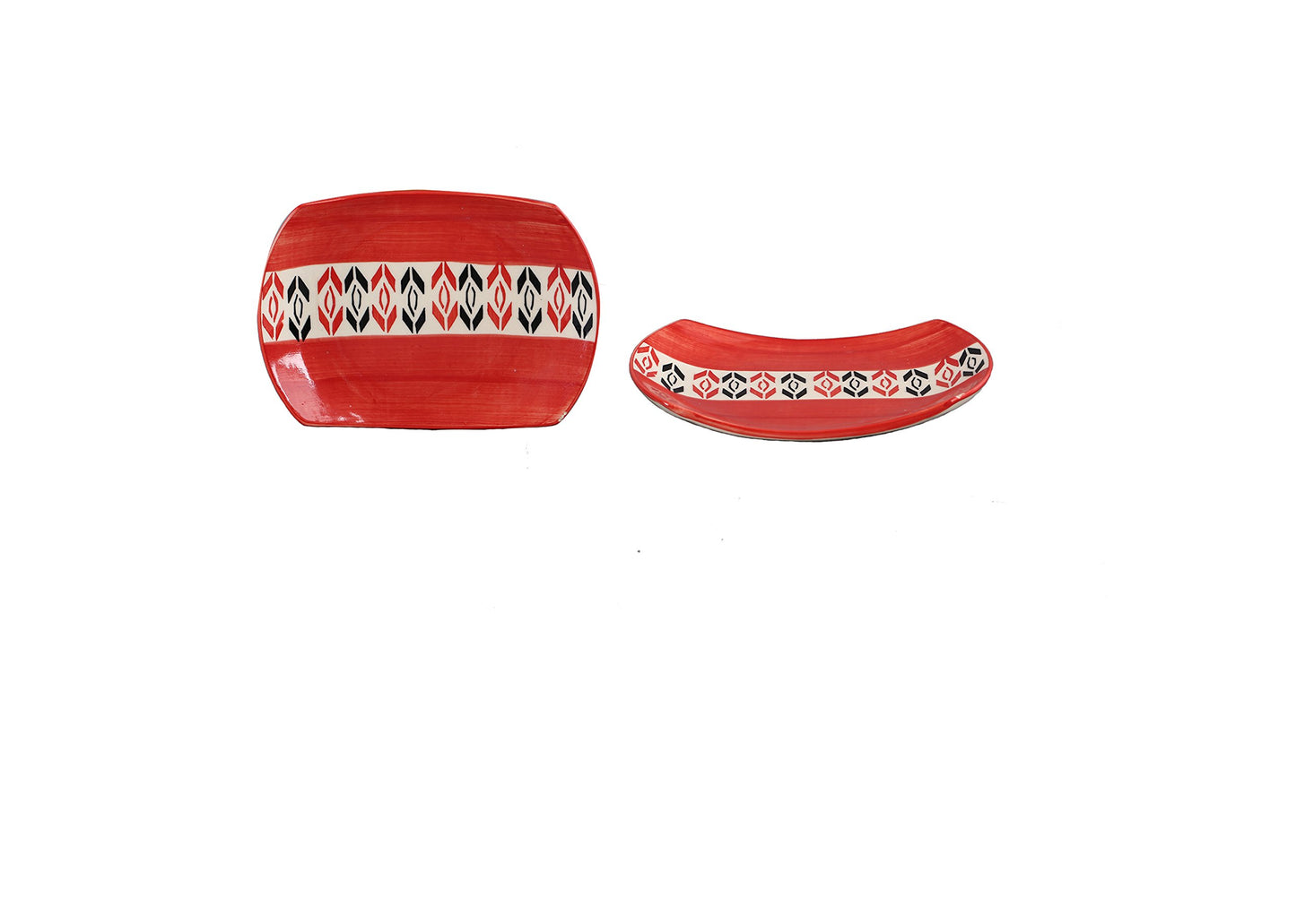 Snack_Plate_Red_Arrow_Pattern - Caffeine Premium Ceramic