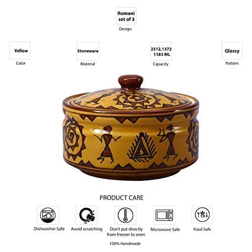 Caffeine Ceramic Handmade Mustard Romani Serving Casserole (Set of 1 Small)