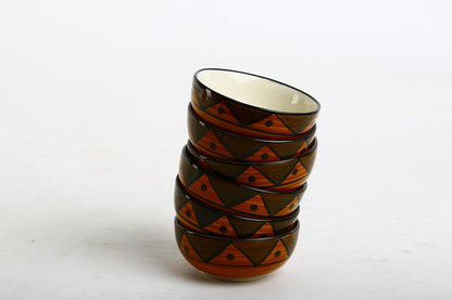 Caffeine Ceramic Handmade Brown soorya Dessert Bowl (Set of 6, 150 ml) - Caffeine Premium Stoneware