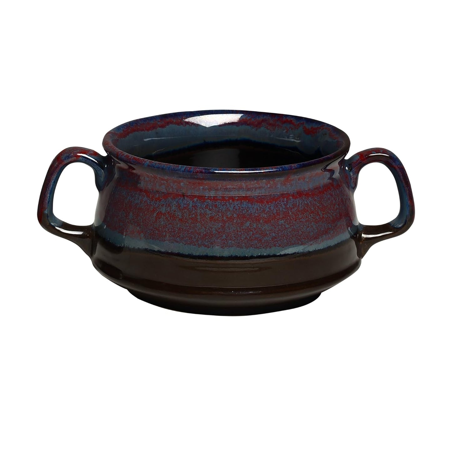 Caffeine Ceramic Handmade Magenta Multi Studio Double Handle Soup Bowls with spoon set of 6 - Caffeine Premium Stoneware