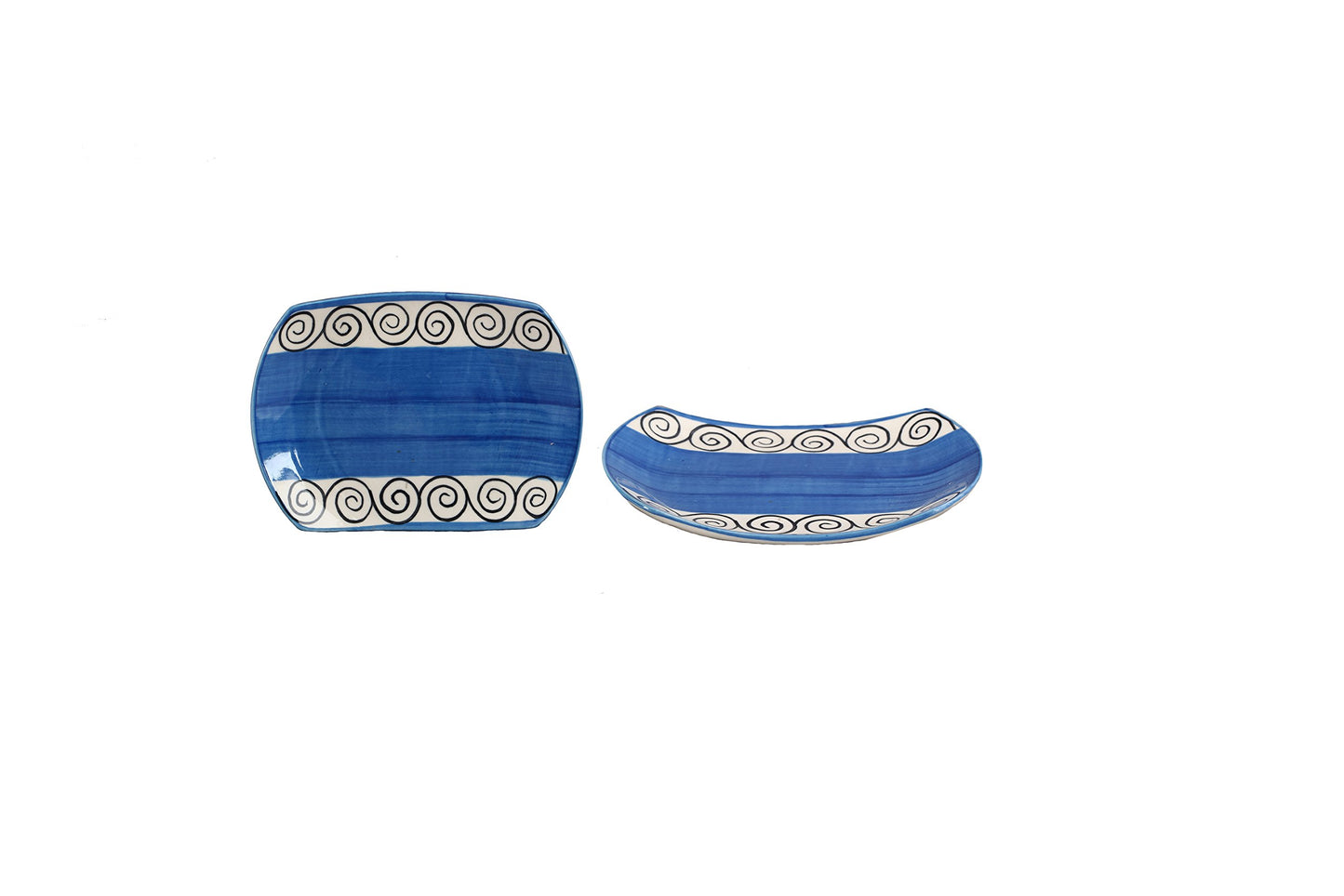Caffeine Ceramic Handmade Blue Doodle Snack Plate 7 inch (Set of 4)