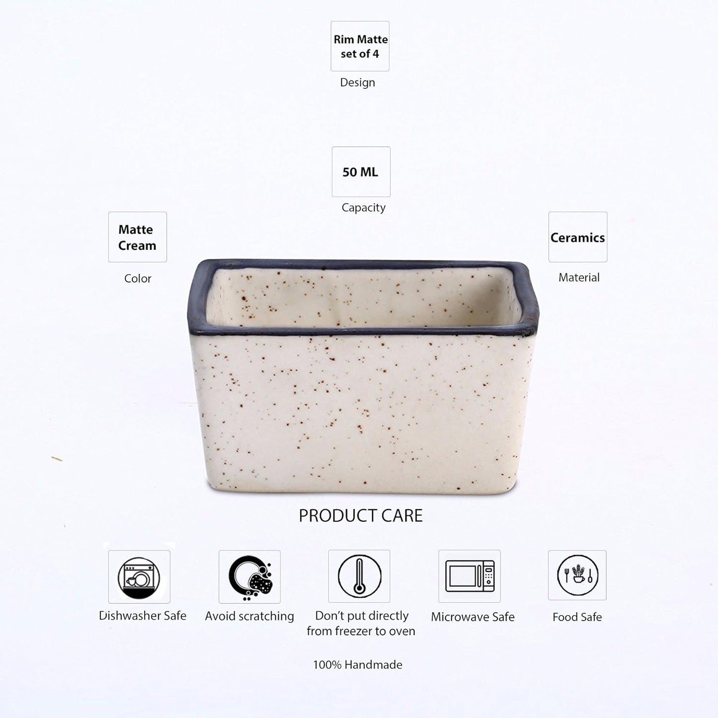 Caffeine Ceramic Stoneware Handmade cream & Black Matte Dip and Sauce (Set of 4, 40 ml) - Caffeine Premium Stoneware