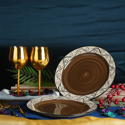 Caffeine Ceramic Handmade Brown Doodle Dinner Plate 10" inch(Set of 6) - Caffeine Premium Stoneware