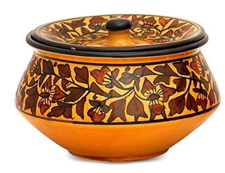 Caffeine Ceramic Stoneware Handmade Brown sehra Serving haandi with lid (Set of 1) Large