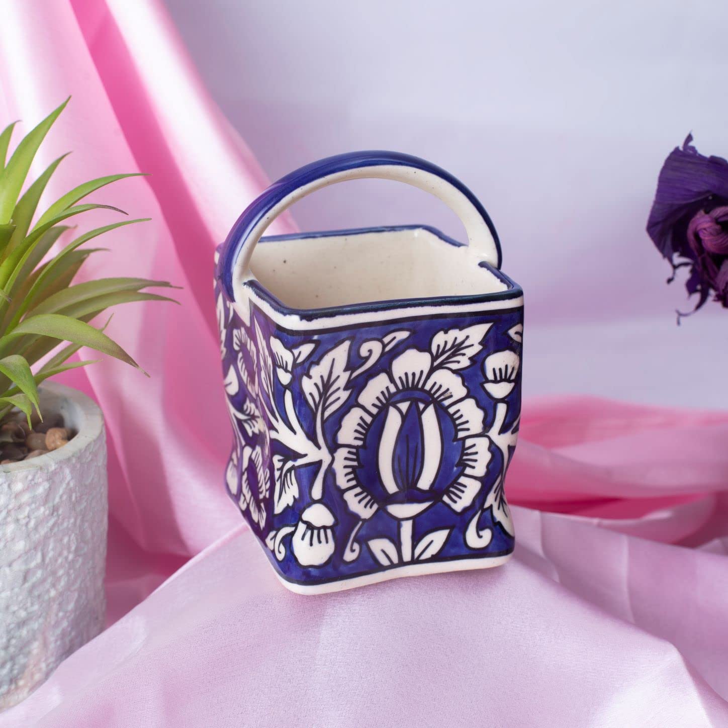 Caffeine Ceramic Stoneware Handmade Blue Mugal Pen & Cutlery Holder (Set of 1) - Caffeine Premium Stoneware