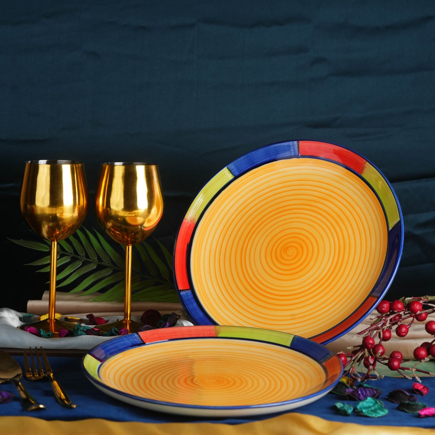 Caffeine Ceramic Handmade Stoneware Yellow Dinner Plates set of 4 - Caffeine Premium Stoneware