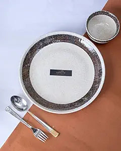 Caffeine Ceramic Handmade White Matte & Black Patta Combo Dinner Set (Set of 2) - Caffeine Premium Stoneware