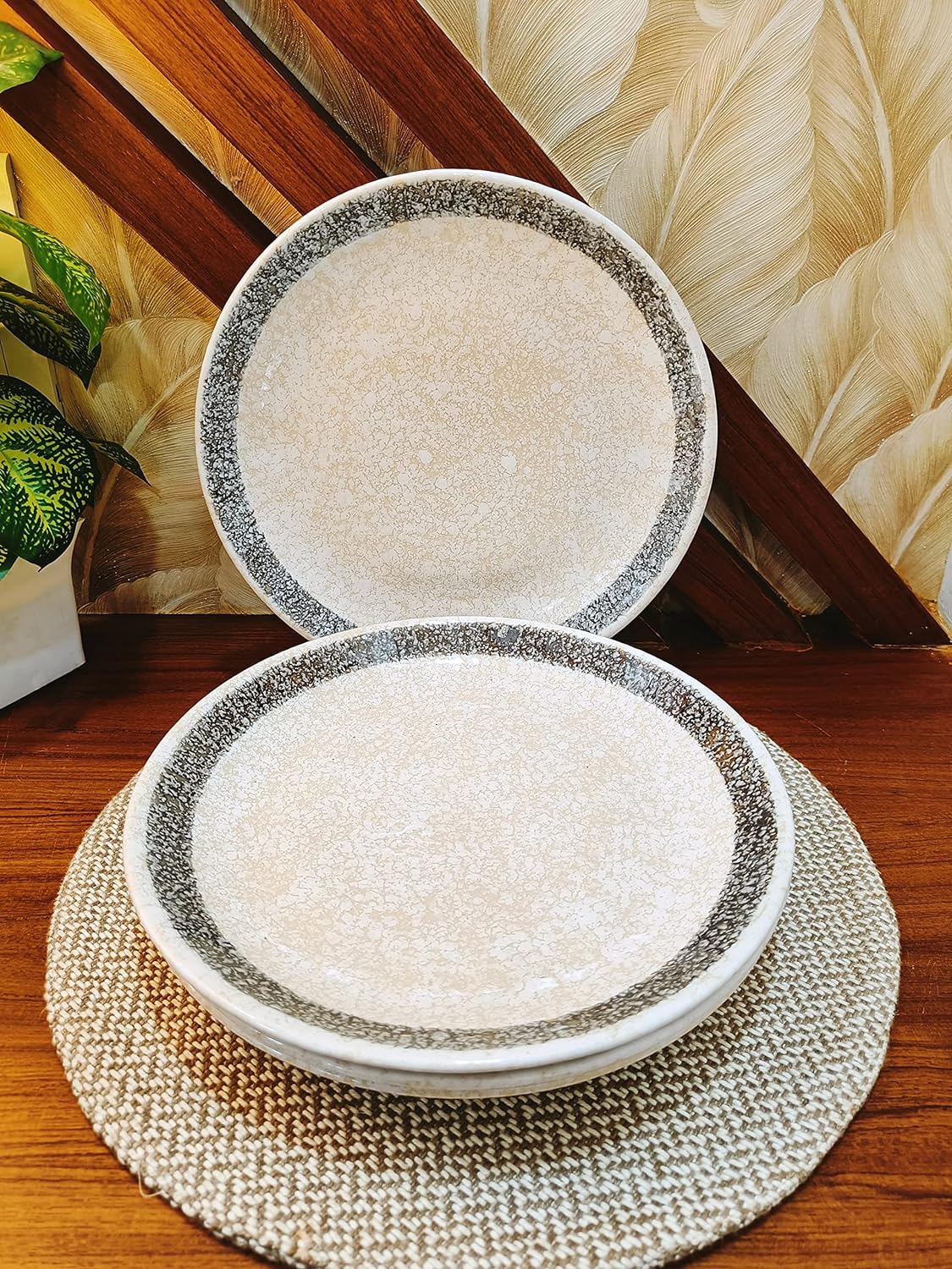 Caffeine Ceramic Stoneware Handmade White Matte & Black Patta Combo Dinner (Set of 8) - Caffeine Premium Stoneware