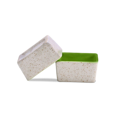 Caffeine Ceramic Stoneware Handmade Cream and Green Dip & Sauce Bowl (Set of 2,50ml) - Caffeine Premium Stoneware
