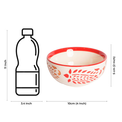 Caffeine Ceramic Handmade Red Boota Katori Bowl- Set of 6 - Caffeine Premium Stoneware