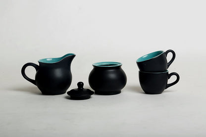 Caffeine Ceramic Handmade Stoneware Royal Black & See Green Tea Set 15 - Caffeine Premium Stoneware