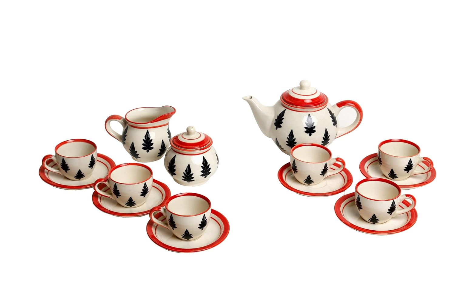 Caffeine Ceramic Handmade Stoneware Black Tree Tea Set (Set of 15 pcs) - Caffeine Premium Stoneware