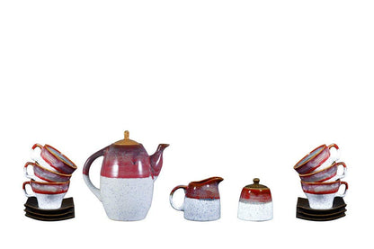 Caffeine Ceramic Handmade Stoneware Pink & White Studio Tea Set of 15 - Caffeine Premium Stoneware