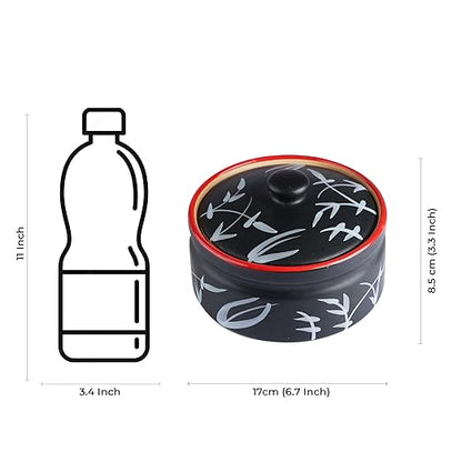 Caffeine Ceramic Handmade Black Bamboo Serving Donga Casserole (Set of 1 Medium )