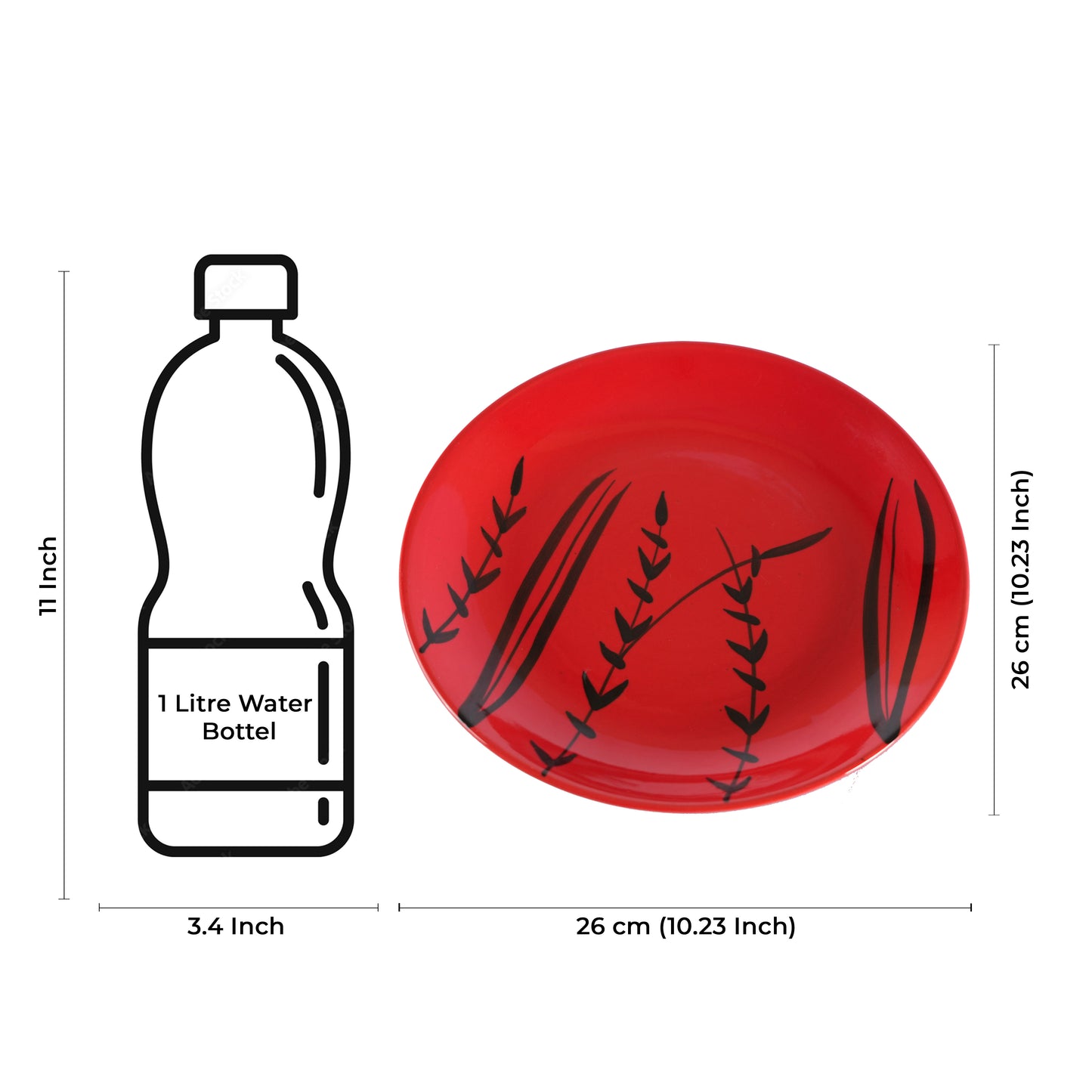 Caffeine Ceramic Handmade Stoneware Red Bomboo Dinner Plate set of 4 - Caffeine Premium Stoneware