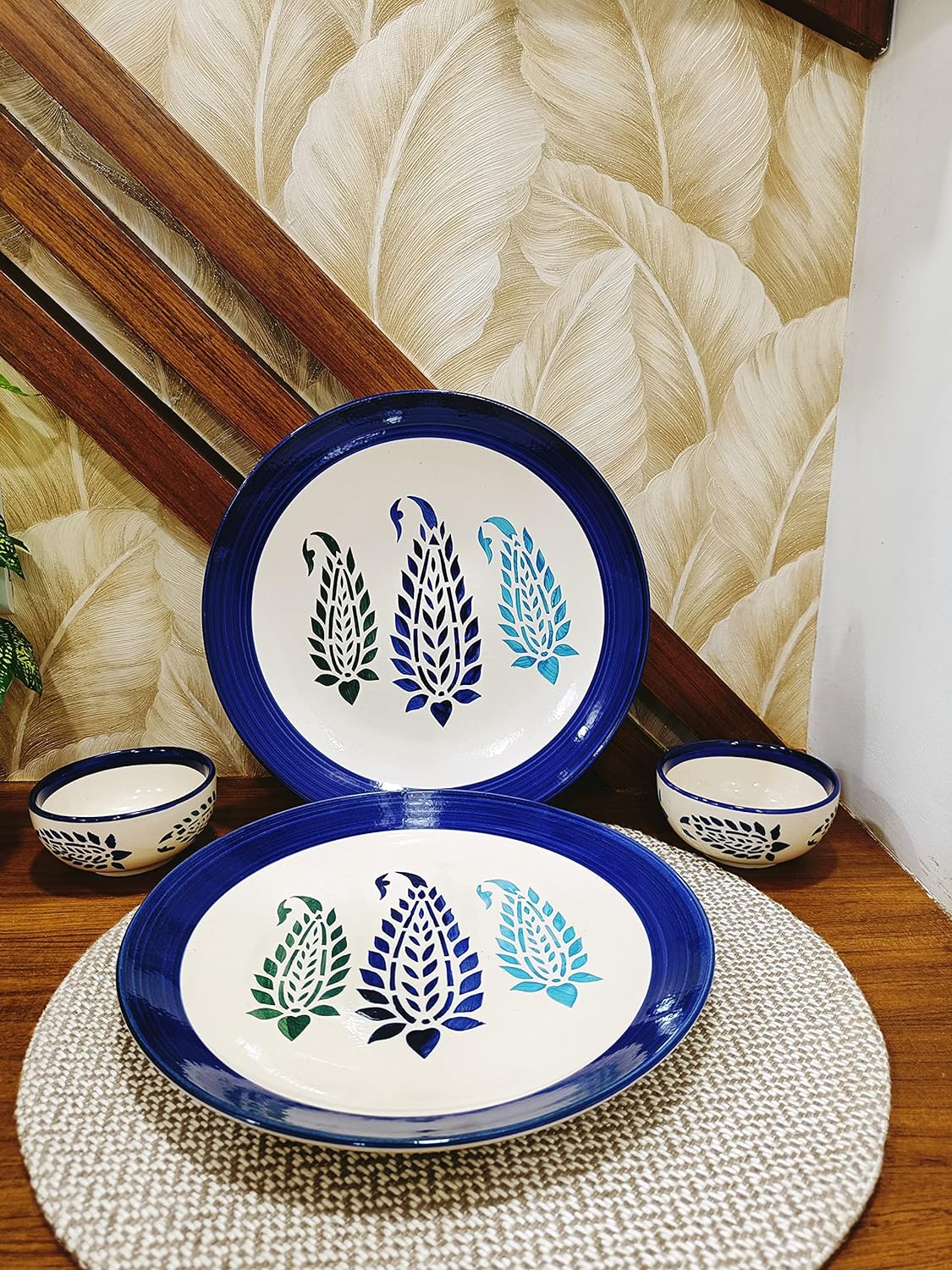 Caffeine Ceramic Stoneware Handmade Blue Boota Combo Dinner Set of 8  - Caffeine Premium Stoneware