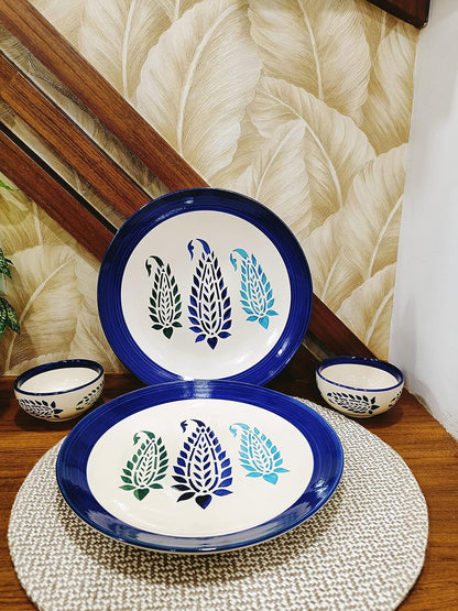 Caffeine Ceramic Stoneware Handmade Blue Boota Combo Dinner Set of 8  - Caffeine Premium Stoneware