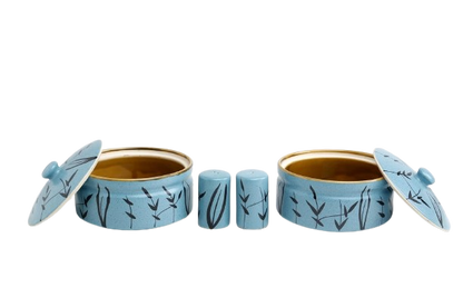 Caffeine Ceramic Handmade Golden Turquoise Dinner Set (37 pieces - Microwave & Dishwasher Safe) - Caffeine Premium Stoneware