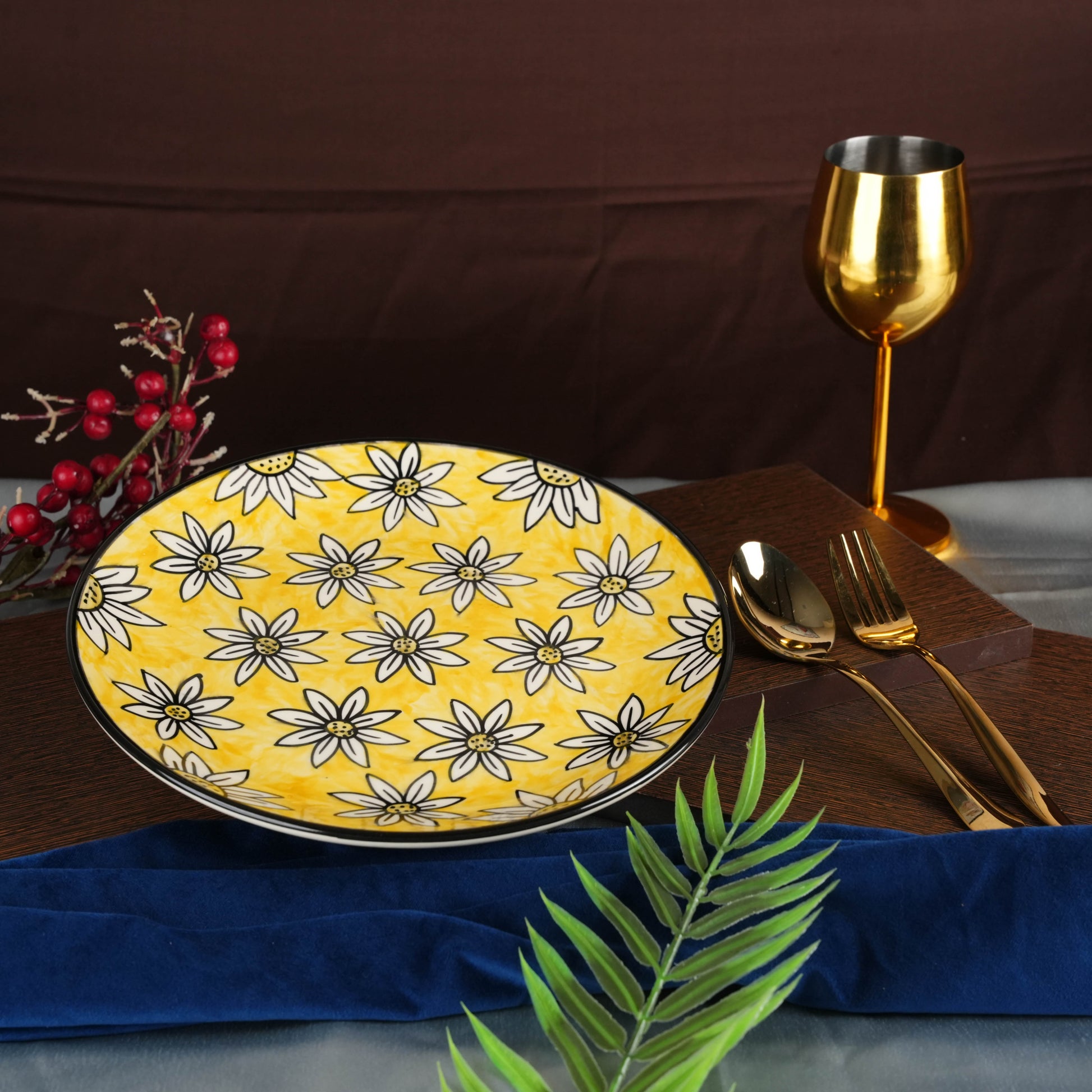 Caffeine Ceramic Handmade Californian Sunflower Printed set of 4 - Caffeine Premium Stoneware