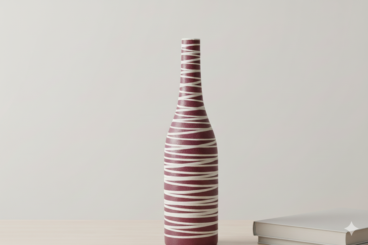 Premium handcrafted ceramic vase with soft pink and white stripes by Caffeine, suitable for use as a centrepiece or décor accent