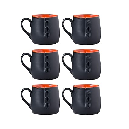 Caffeine Ceramic Handmade Black & Red Buttoned Tea Cup (Set of 6) - Caffeine Premium Ceramic