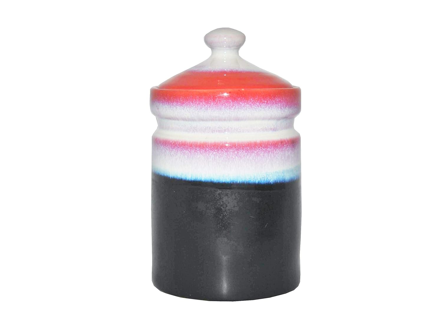 Caffeine Ceramic Stoneware Handmade White And Black & Red  Barni/Pickle Jar (Set of 3) - Caffeine Premium Stoneware