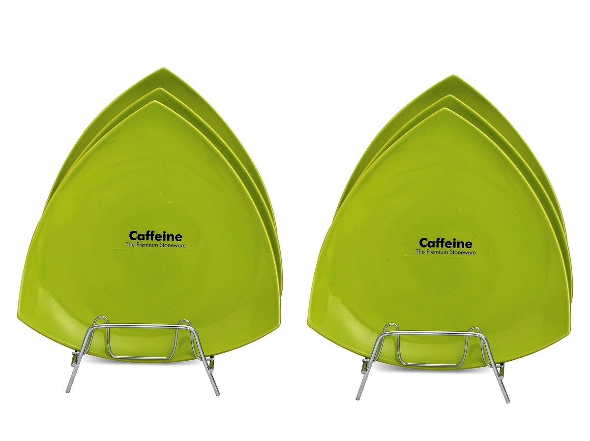 Caffeine premium Ceramic Green Glazed Triangle Plates {11.5 inch L} (Set of 4)