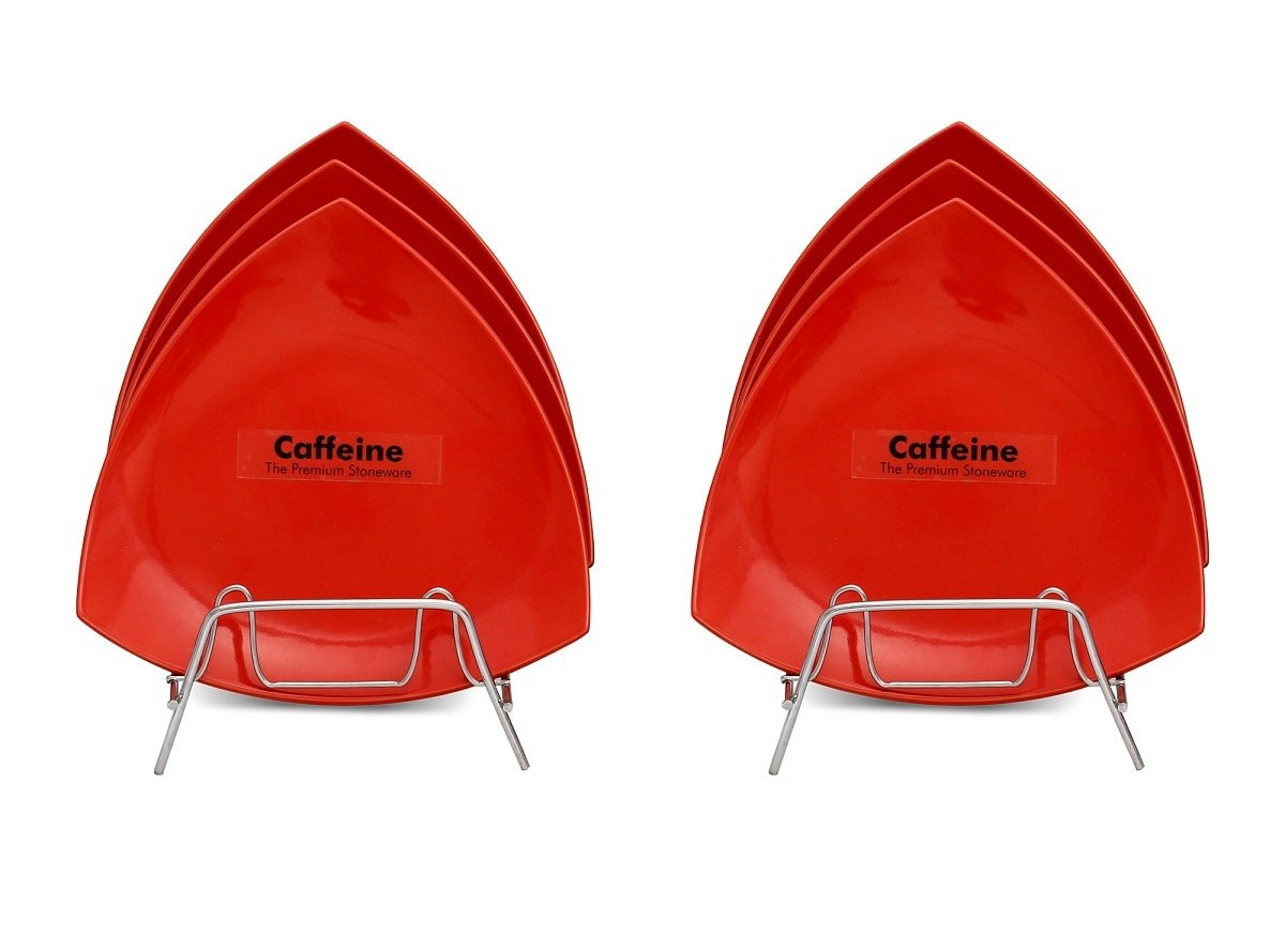 Caffeine Ceramic Handmade Red Glazed 9.9 inch" Triangle Plate (Set of 6)