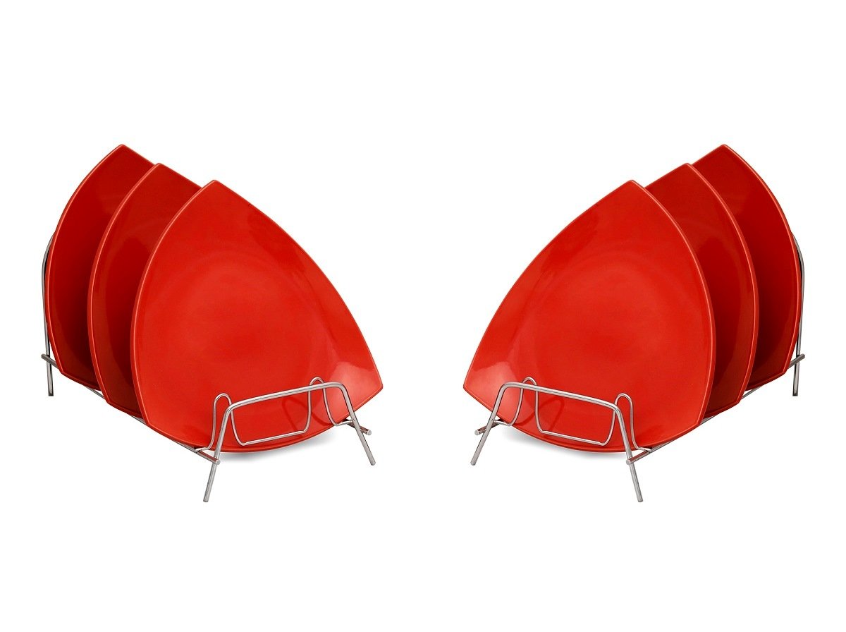 Caffeine Ceramic Handmade Red Glazed 7.9 inch" Triangle Plate (Set of 6)