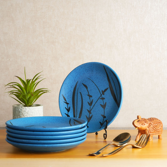 Caffeine Ceramic Handmade Stoneware Blue Turquoise Dinner Plate 10 inch Set of 6  (Microwave & Dishwasher Safe) - Caffeine Premium Stoneware