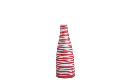Caffeine Premium Ceramic Handmade red and White Bottle shape Studio Flower vase (Set of 1)