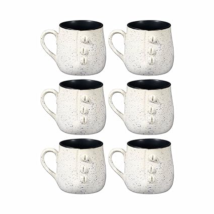Caffeine Ceramic Handmade Matte White & Glossy Black Buttoned Tea Cups (Set of 6 pcs) - Caffeine Premium Stoneware