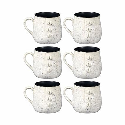 Caffeine Ceramic Handmade Matte White & Glossy Black Buttoned Tea Cups (Set of 6 pcs) - Caffeine Premium Stoneware