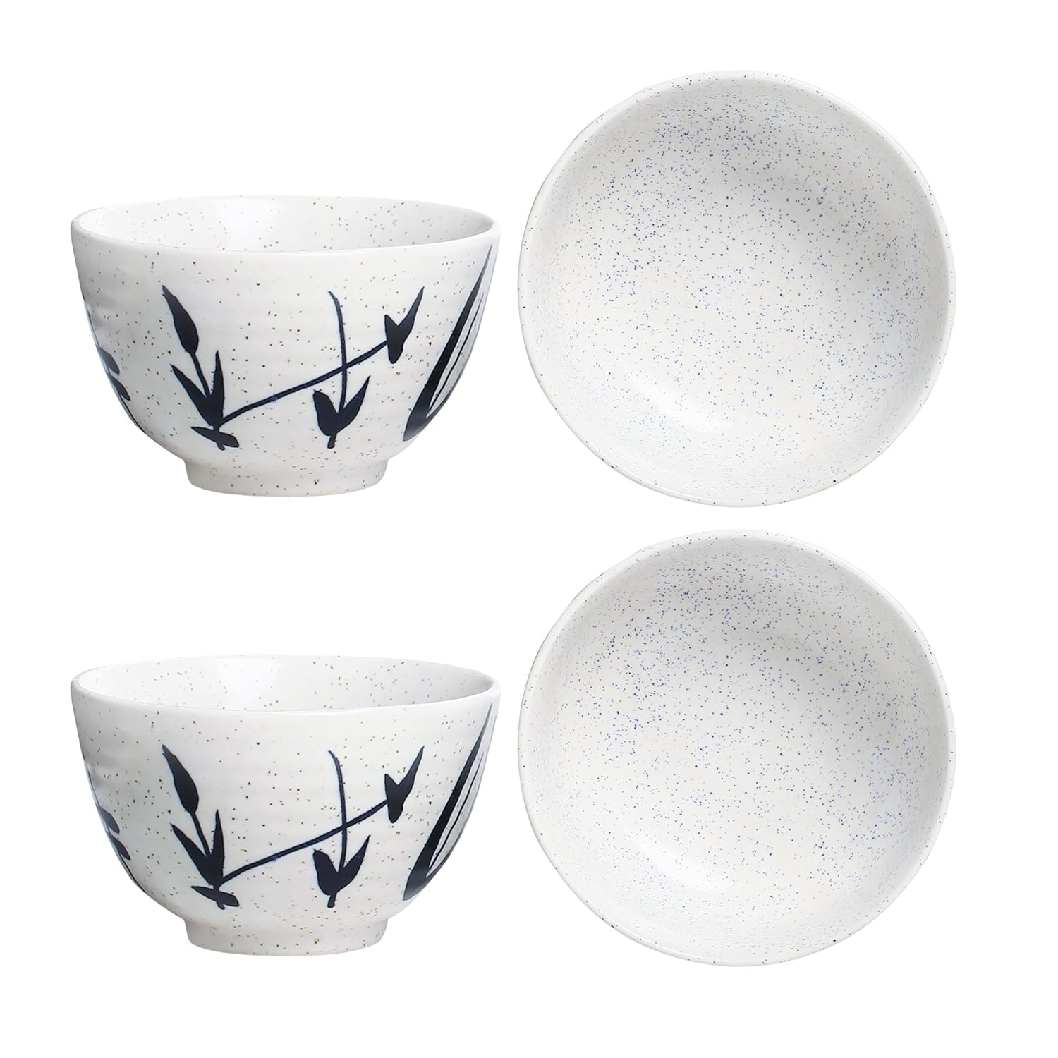 Caffeine Ceramic Handmade White Bamboo Dessert Bowl (Set of 4, 150 ml) - Caffeine Premium Stoneware